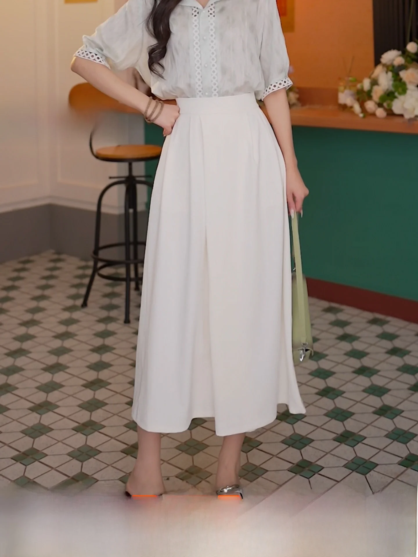 

Брюки-юбка Chen Jiajie Faion с высокой талией, свободные, повседневные, женские, осенние, новые, широкие штанины, длина 7/8, из полиэстера