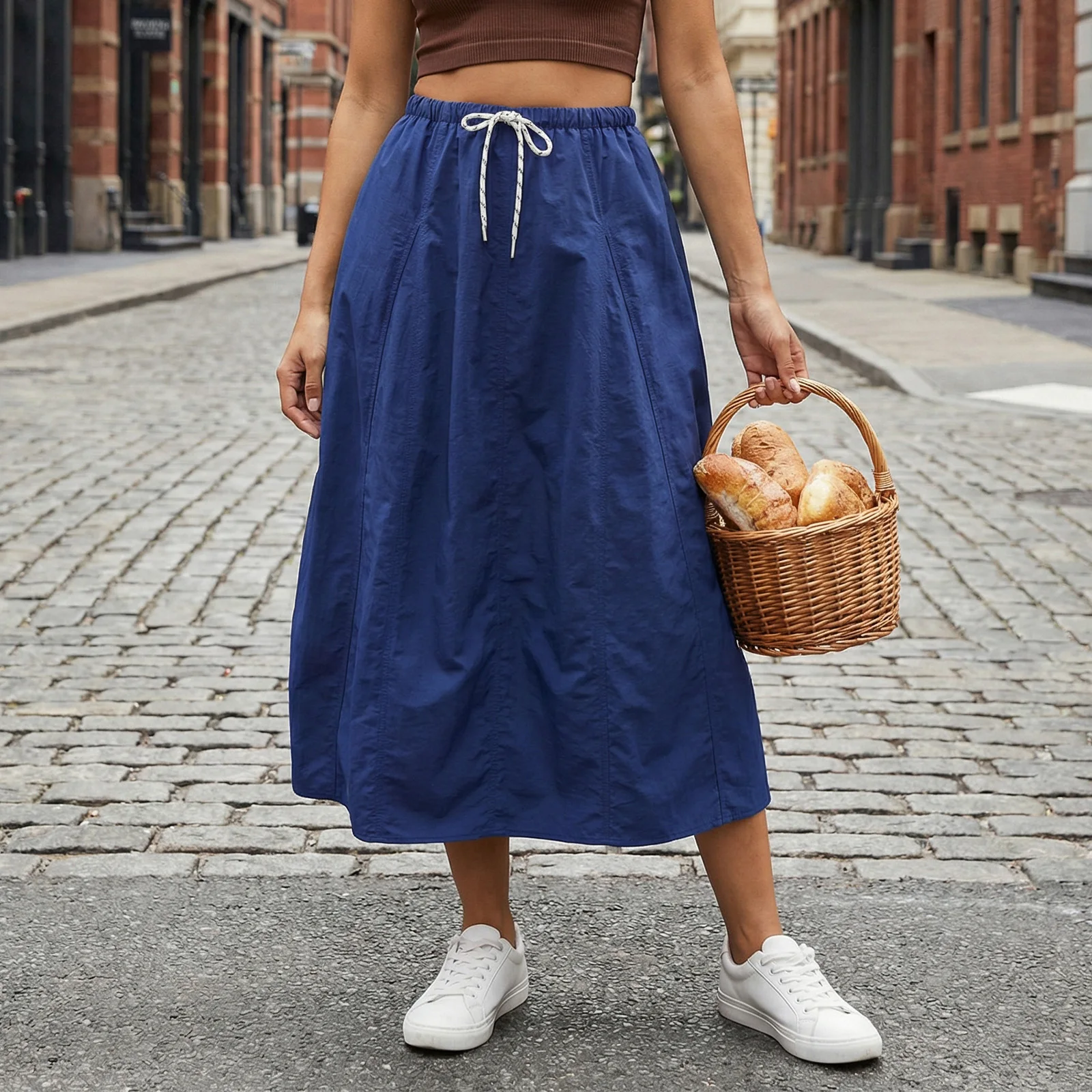 

Женские летние юбки-карго миди: модные повседневные однотонные удобные длинные юбки на шнурке для уличного стиля