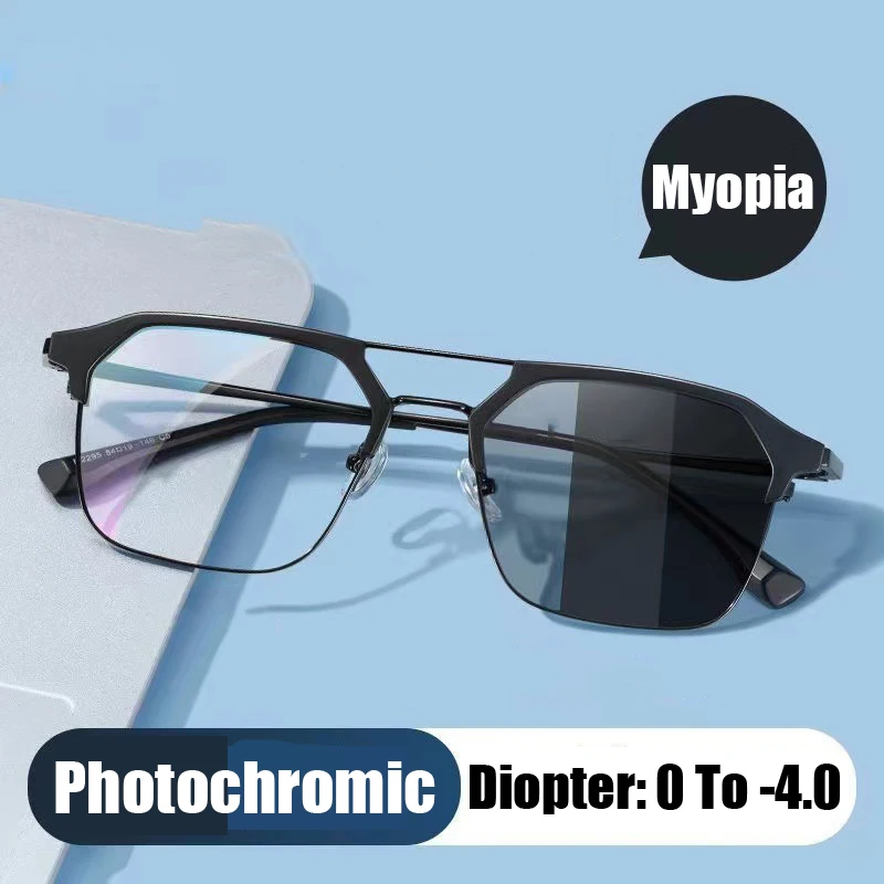 Finished Photochromic Minus Glasses Unisex Vintage Color Changing Near Sight Eyewear Trendy Smart Myopia Sunglasses with Diopter