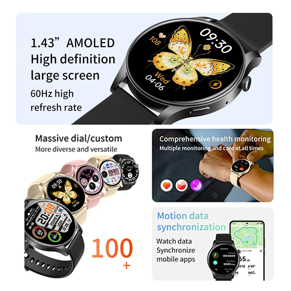 SKMEI-reloj inteligente con Pantalla AMOLED de 250mAh, accesorio de pulsera resistente al agua IP67 con control del ritmo cardíaco, seguimiento de llamadas, Bluetooth, compatible con android e ios, 1,43 pulgadas
