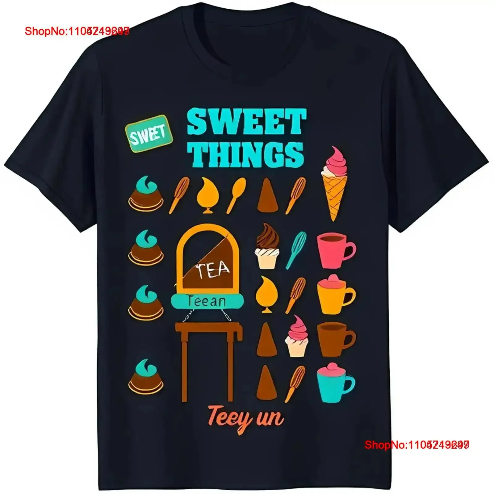 Whimsical Black T Shirt with Colorful Sweet Treats Design vintage Washed Comfortable Breathable fashion homme graphic Soft