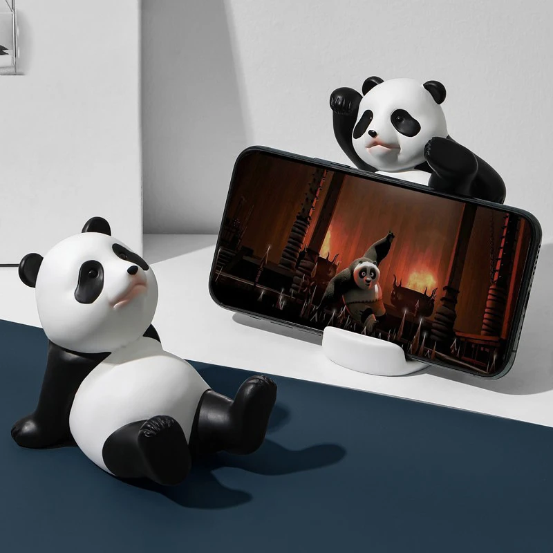 Universal Cute Panda Mobile Phone Holder Stand Modern Resin Sculpture Statue Home Office Desk Decoration image 6