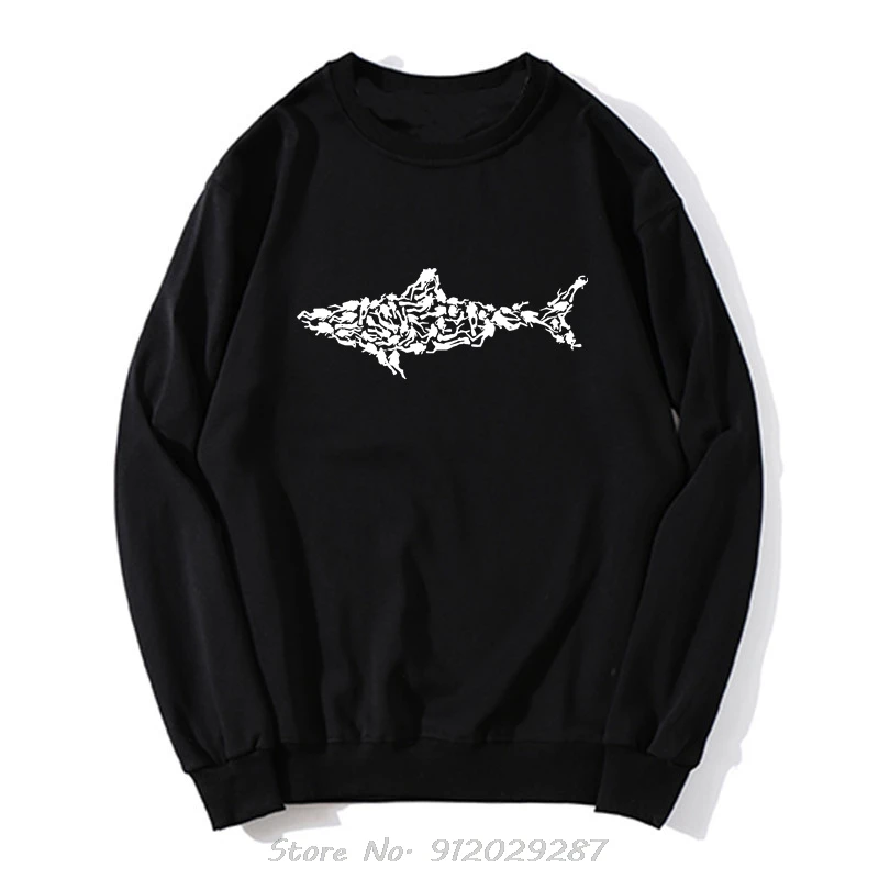 Shark Scuba Diver Hoodie Divinger Dive Funny Birthday Gift Present Him Men Adult Sweatshirt Cotton Clothing Casual Streetwear