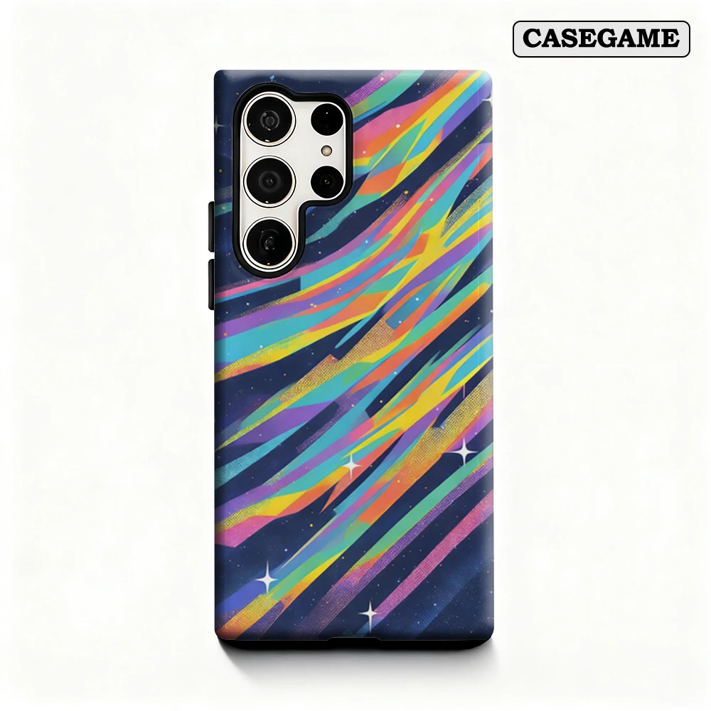Casegame Phone Case for Samsung Galaxy S26 S25 Ultra S24 S23 Plus Shockproof Double Layer Tough Back Rainbow Star Streaks Cover