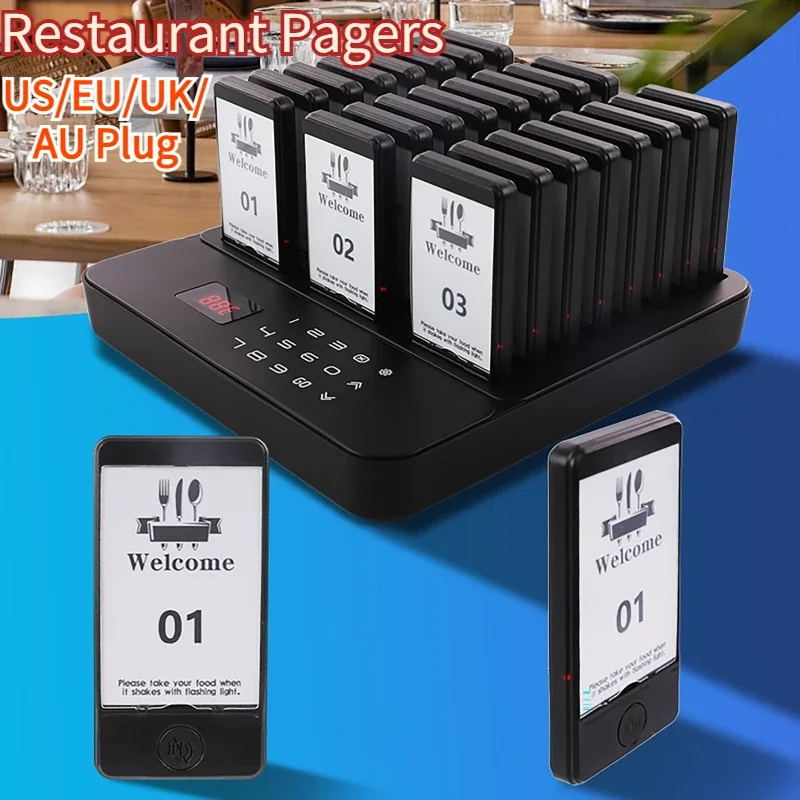 Wireless Restaurant Buzzer Pager 24 Coasters Paging Guest Calling Queuing System for Coffee Dessert Burger Shop Food Truck