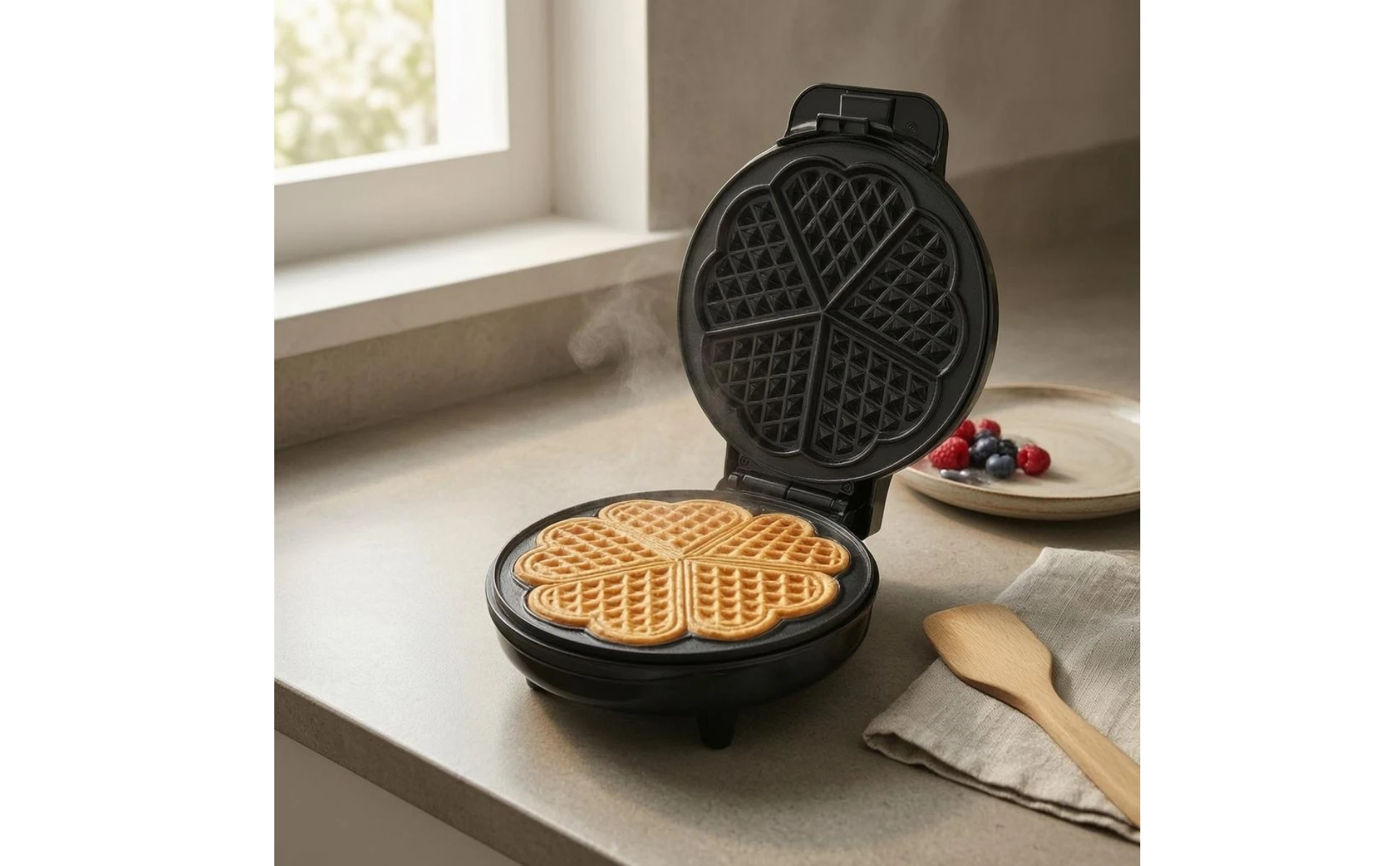 Clamshell Waffle Maker Non-Stick Electric Waffle Maker Small Appliance Indicator Lights Black