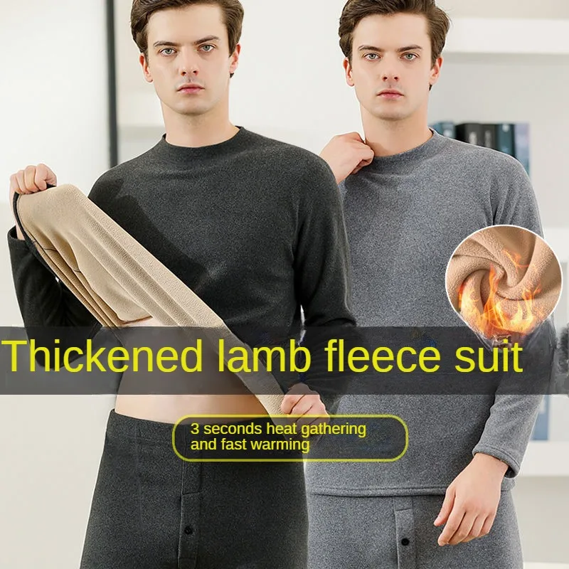 

Men Thermal Underwear Suit Plus Velvet Thicken Men's Cotton Long Johns Premium Quality Warm Turtleneck/O-neck Winter Tops+Pants