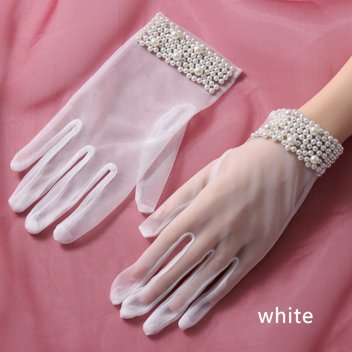 Bridal Gloves Full Of Elegant Style White Ladies' Dress Up Gloves Beaded With Artificial Pearl Suitable Wedding Party