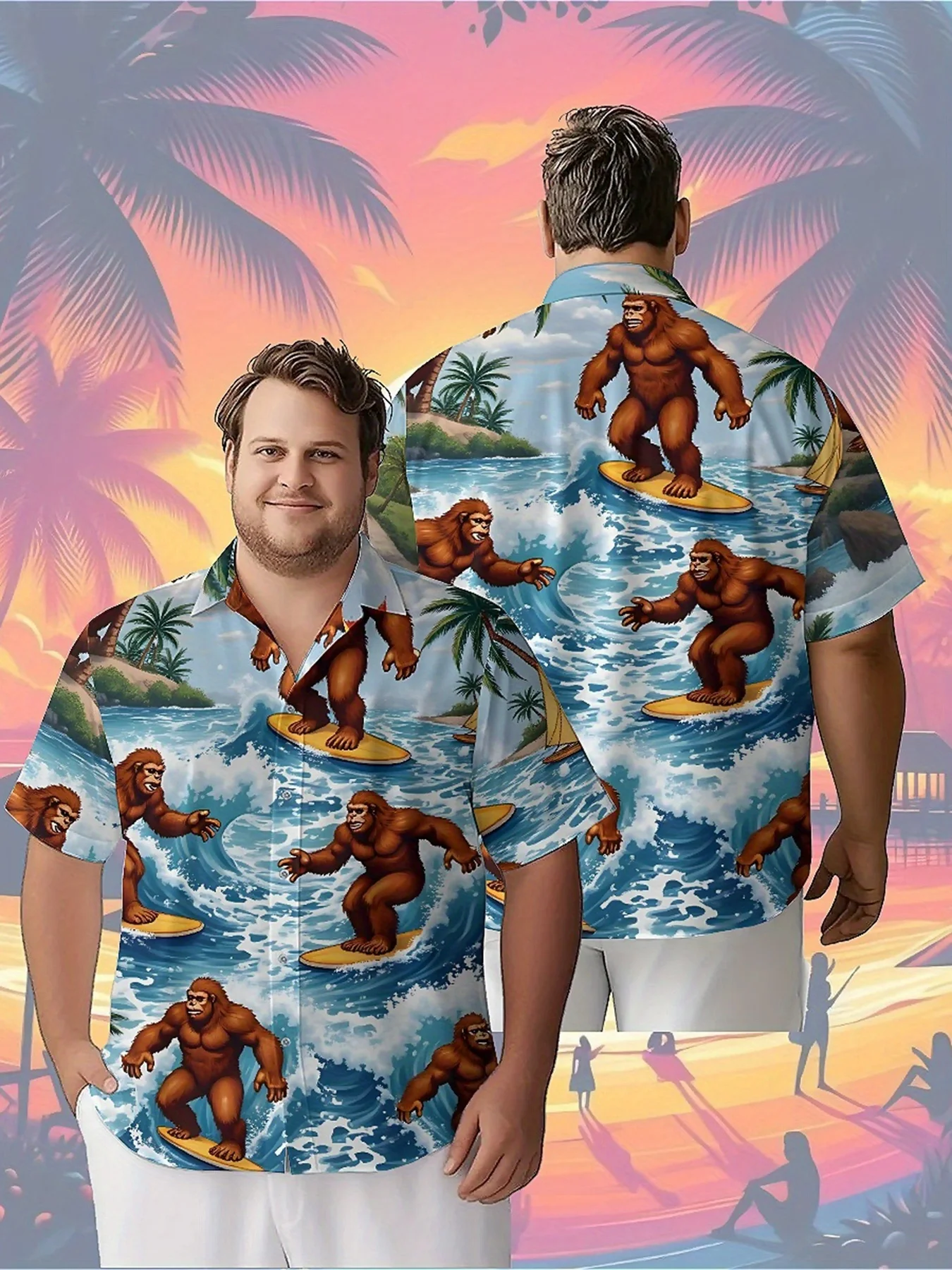 

Men's Plus Size Hawaiian ShirtsGorilla Surfingpattern, Button Up Shirts, Unisex Casual Clothing, Summer Tops