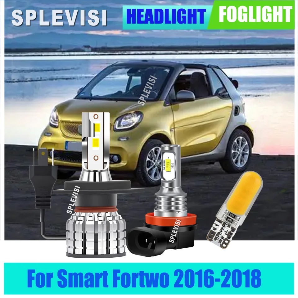 

Pure White H4 H11 High Low Beam Headlamp Side Light -350% brighter than factory halogen bulbs For Smart Fortwo 2016 2017 2018