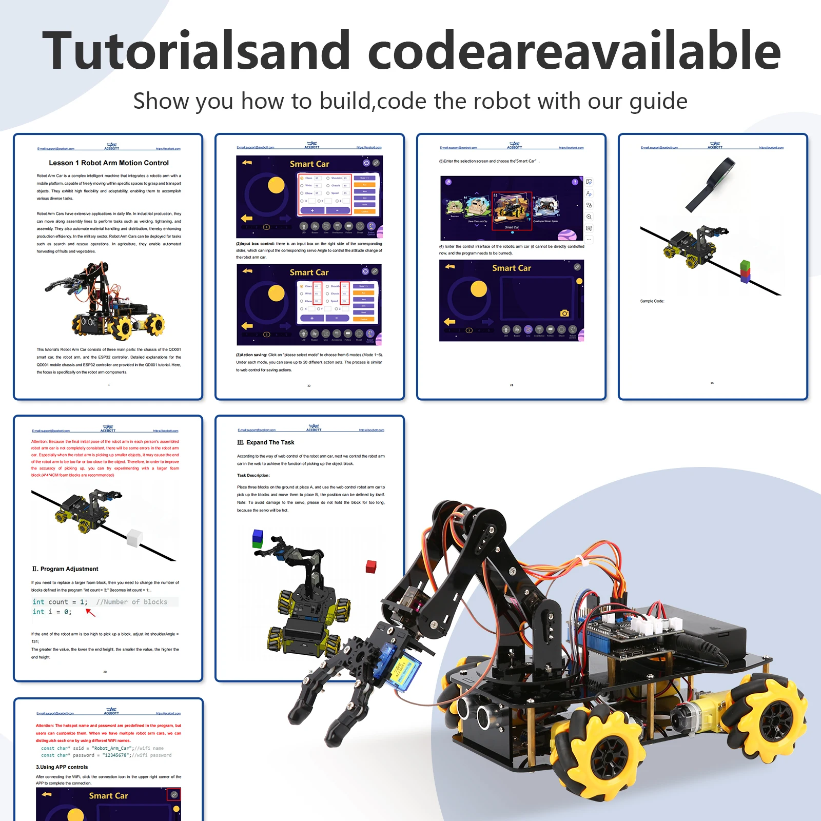 ACEBOTT ESP32 4 DOF Robot Arm Learning Kit Wifi Electronic Components Smart Car STEM STEAM Education Robotics for Arduino