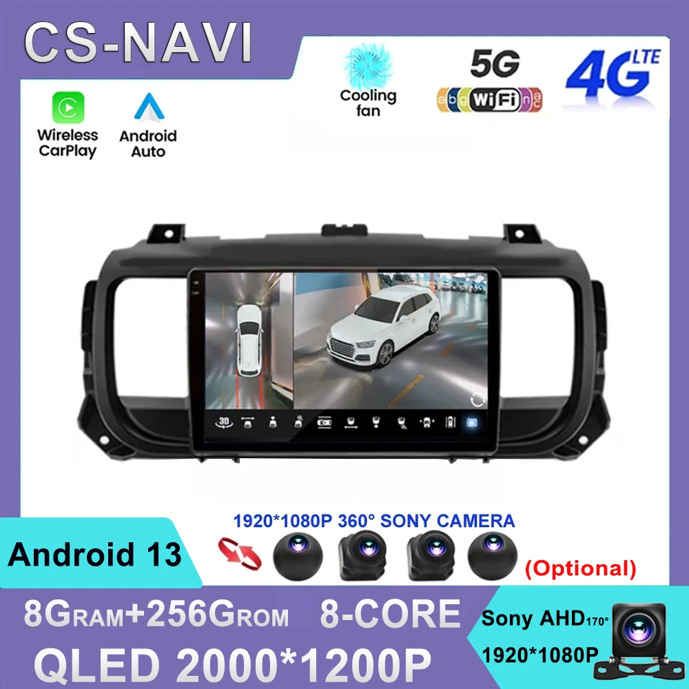 

For Peugeot Expert 3 Citroen Jumpy 3 SpaceTourer 2016 - 2021 Car Radio CarPlay Android13 Auto GPS No 2 Din 2din WIFI 4G DSP BT