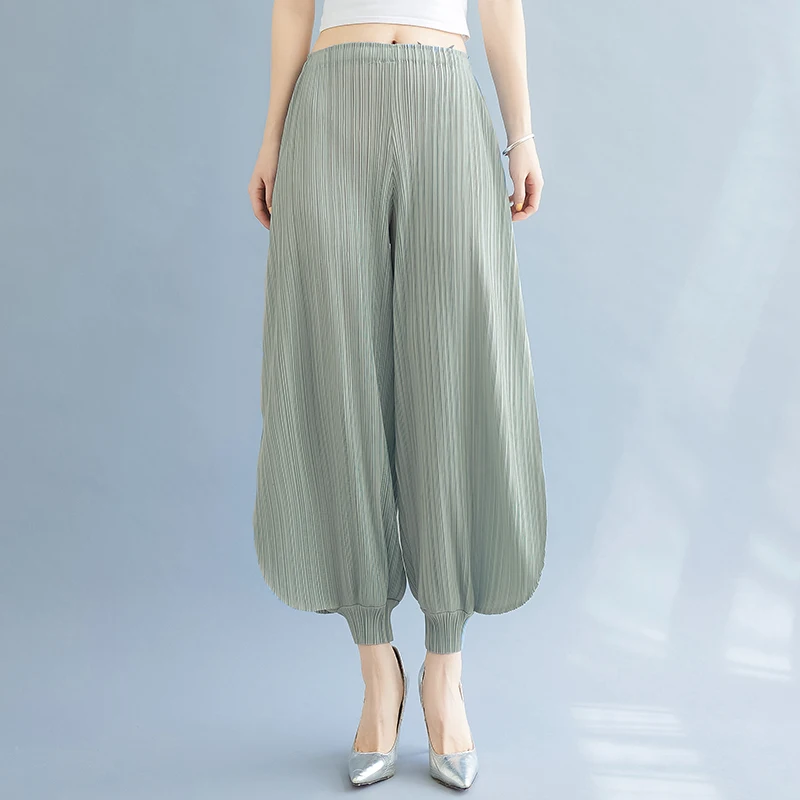 Pantalones Anchos Plisados para Mujer, Verano Otoño, Nuevo Estilo, Largos, Delgados, Sueltos, Casuales, Tipo Farol, Diseño Plegado, Ajuste Cómodo