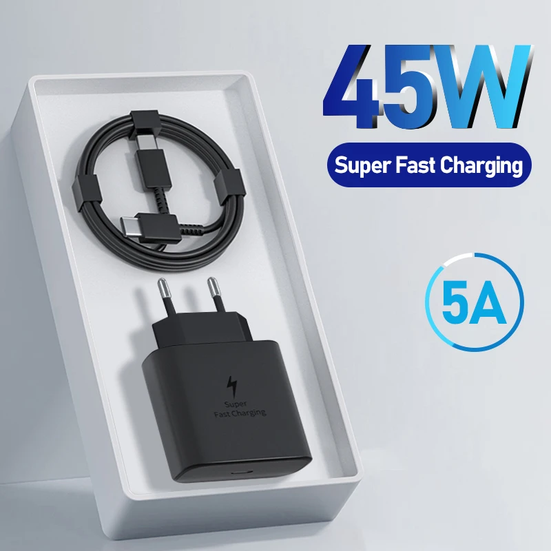 PD45W USB C Charger For Samsung Galaxy S24 S23 S22 S21 S20 Ultra S10 Plus FE Super Fast Charging Type C Charge Cable Accessories