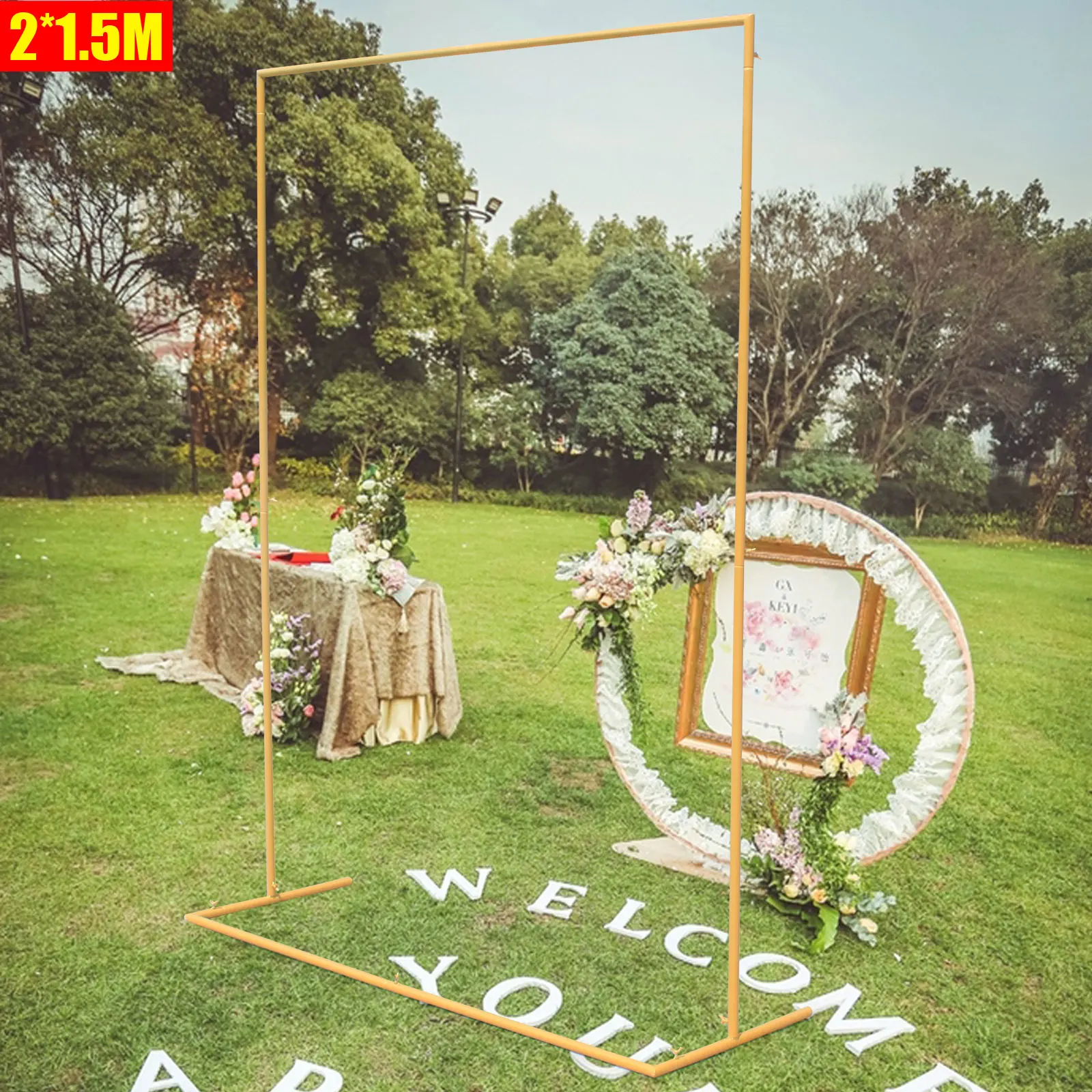 2*1.5m Modern Elegant Metal Wedding Arch Frame Backdrop Square Stand Flowers Balloons Rack For Signage and Photo Backdrops