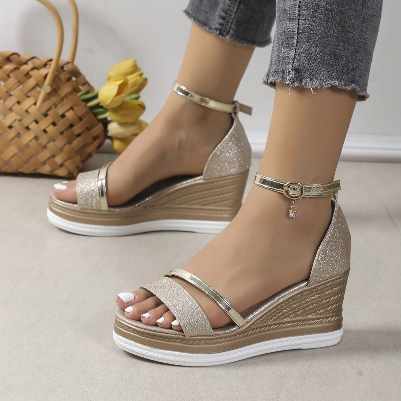 

NEW Pumps Shoes 2024 Hot Sale Gladiator Women's Sandals Summer Beach High heels Women Peep Toe Wedges Shoes Female Large Size 43