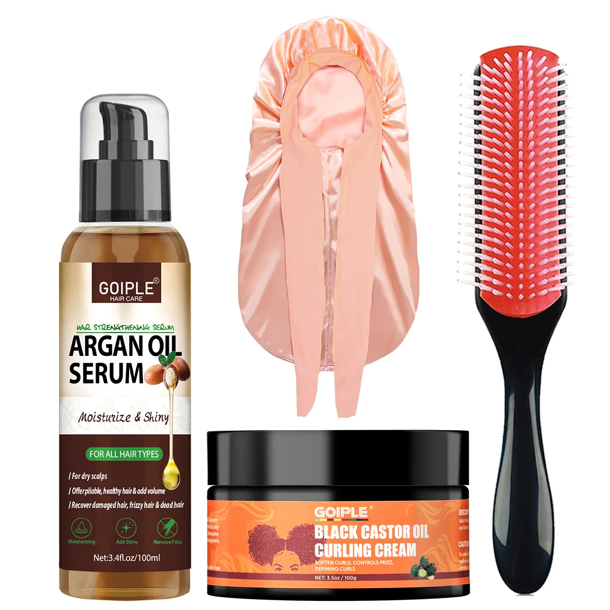 Sérum para el Cuidado del Cabello con Aceite de Argán, Anti-Frizz, Crema Hidratante para Rizos, Crema Definidora de Rizos con Aceite de Ricino Negro, Cepillo para el Cabello
