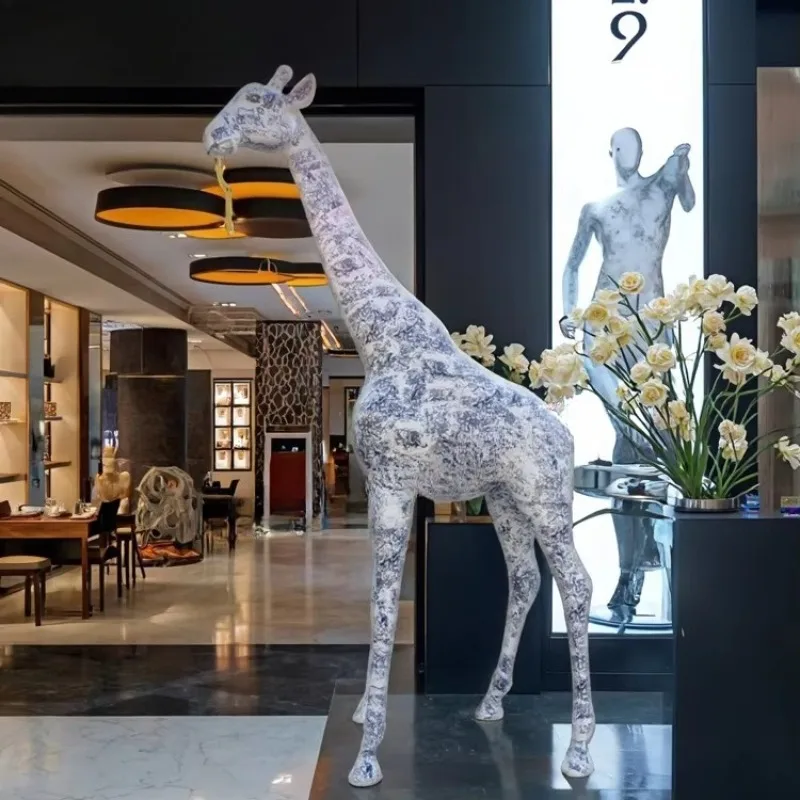 giant outdoor fiberglass giraffe sculpture, durable fiberglass animal statue