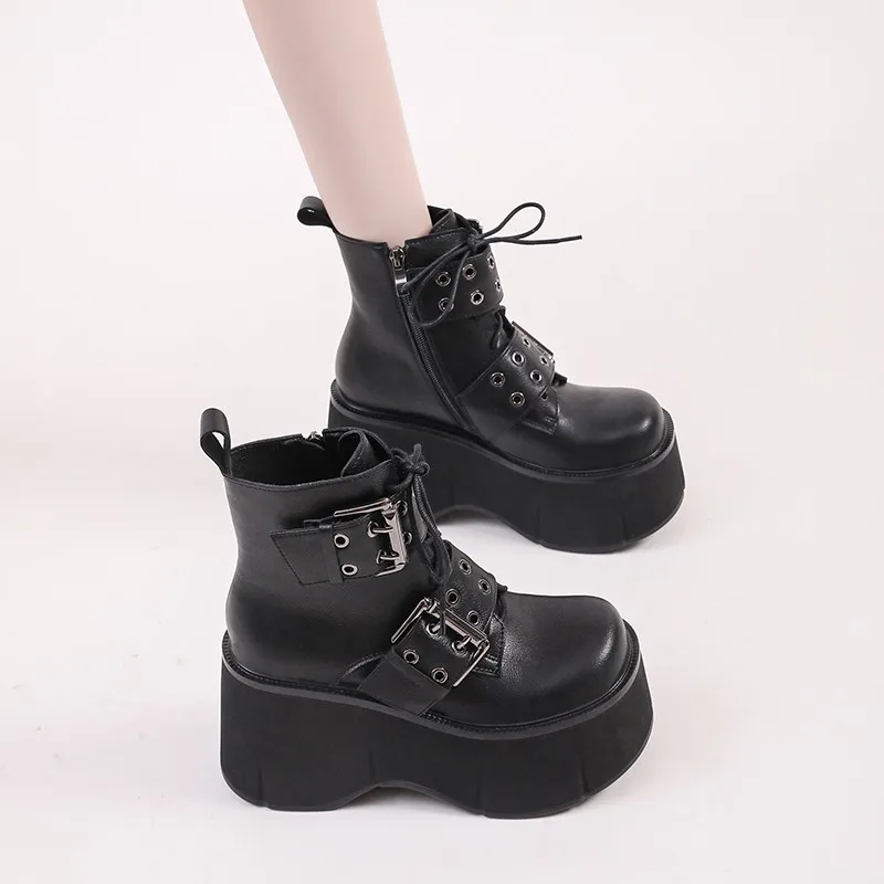 Brand New Gothic Style Sexy Elegant Chunky Platform Women Ankle Boots Walking Comfy Woman Shoes Platform Boots D246