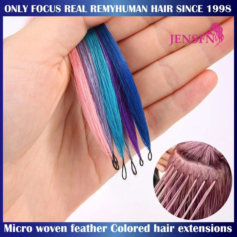 JENSFN Micro feather new hair extensions Human Hair Straight Hand knitting  20 Inch 0.8g/Strand Color Hair salon supplies