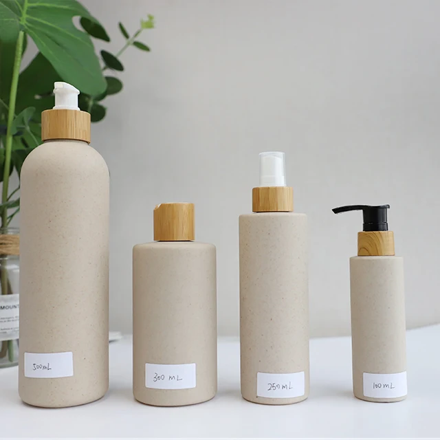 WHolesale Custom cosmetic plastic packaging eco-friendly wheat straw bottle 30ml 100ml 250ml 300ml 400ml 500ml