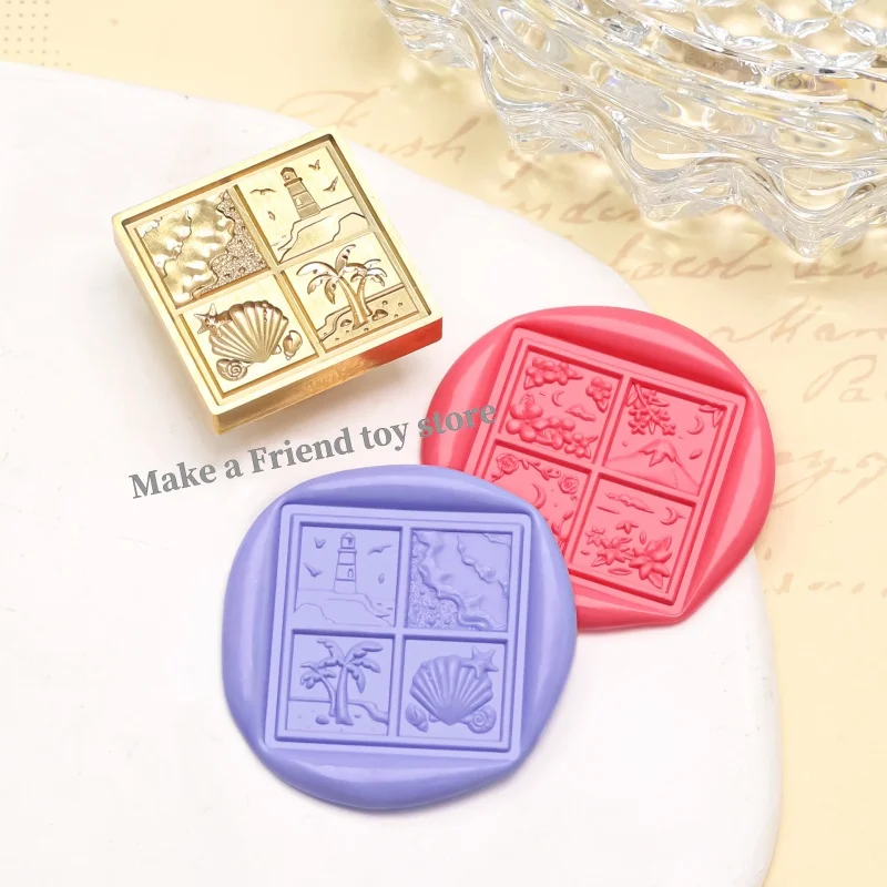 

New Field Grid Series Stamps Fire Seal Square Relief Brass Head Solid Brass Gift Decoration Hand Ledger Diy Craft Toy Envelope