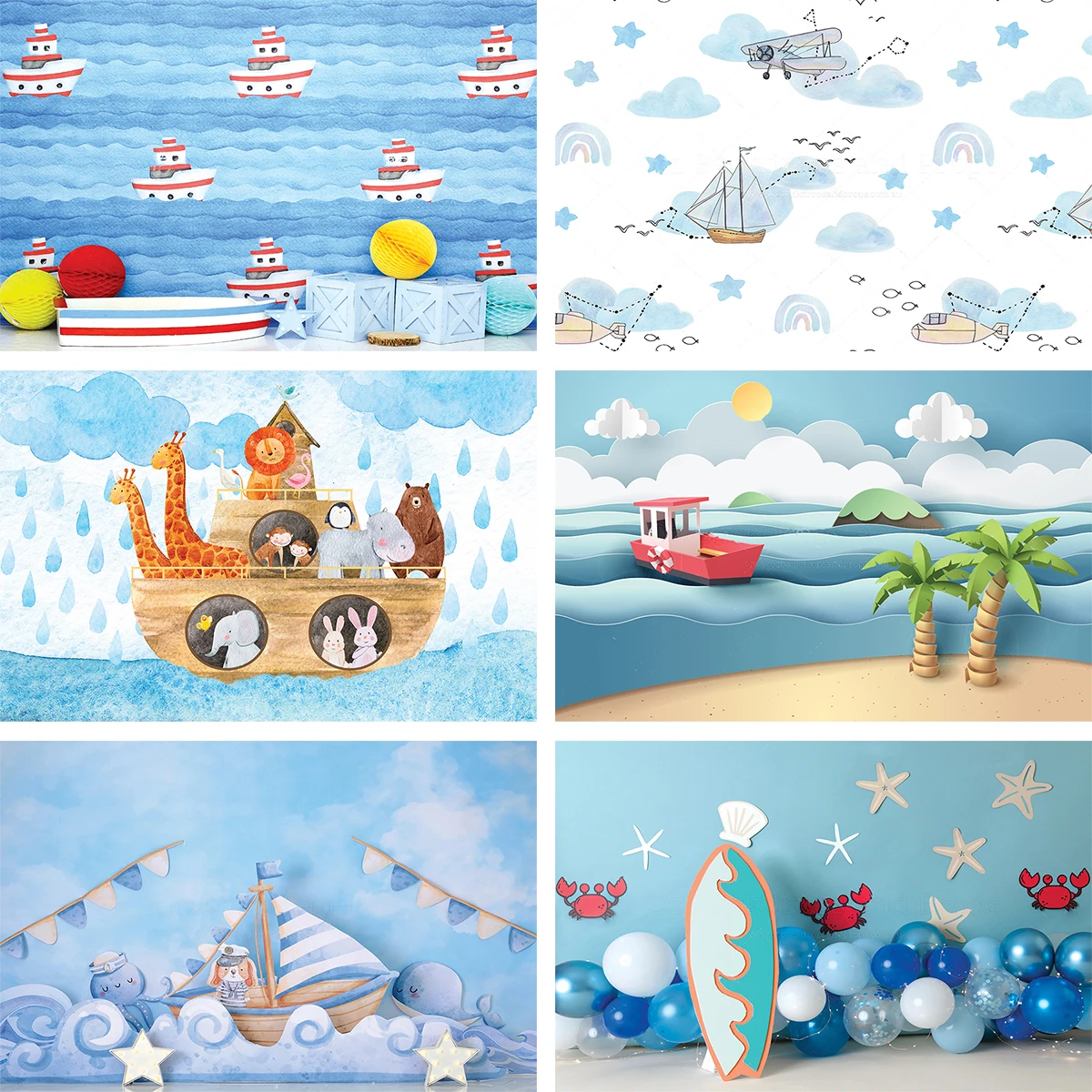 Boat Undersea Theme Backdrop Kids Cake Smash Props Fish Coral Jellyfish Captain Boy Birthday Background Baby Photostudio Props