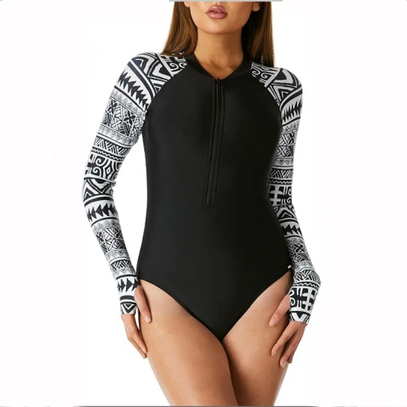 Women's One Piece Swimsuits Long Sleeve Rash Guard UV Protection Surfing Swimsuit Bathing Suit