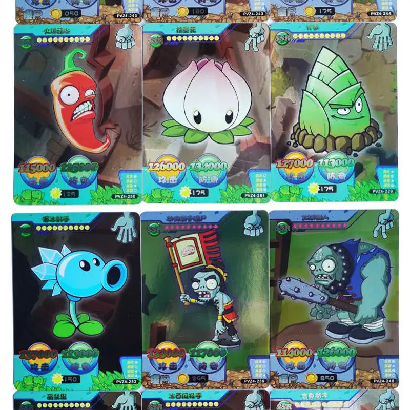 Plants Vs. Zombies Full Set of Cards Gold Card Collection Cards Children Gifts Toys Rare Cards A Box of 30Bag240 Cards