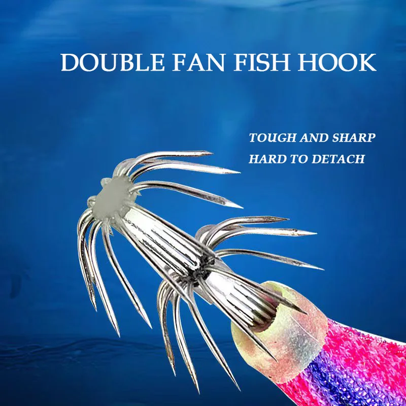 Premium Wooden Fishing Lure Squid Jig Hook 10PCS- Realistic Shrimp and Cuttlefish Design - Hard Bait for Saltwater and Freshwat