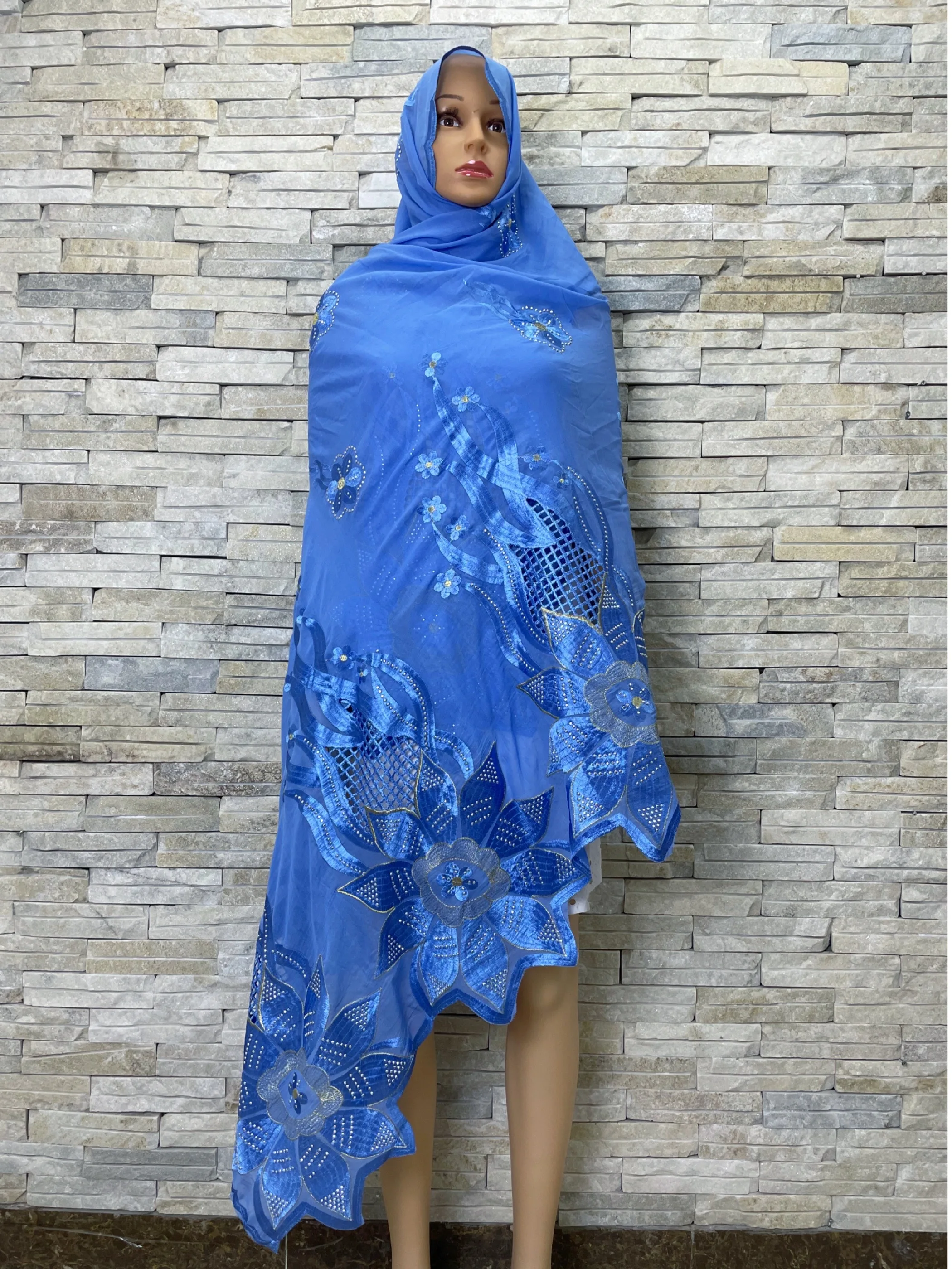 2024African Women Hijab Muslim Scarf High Quality 100% Cotton Fabric  Cotton Thread Eembroidered Scarf Dubai Excellent Style