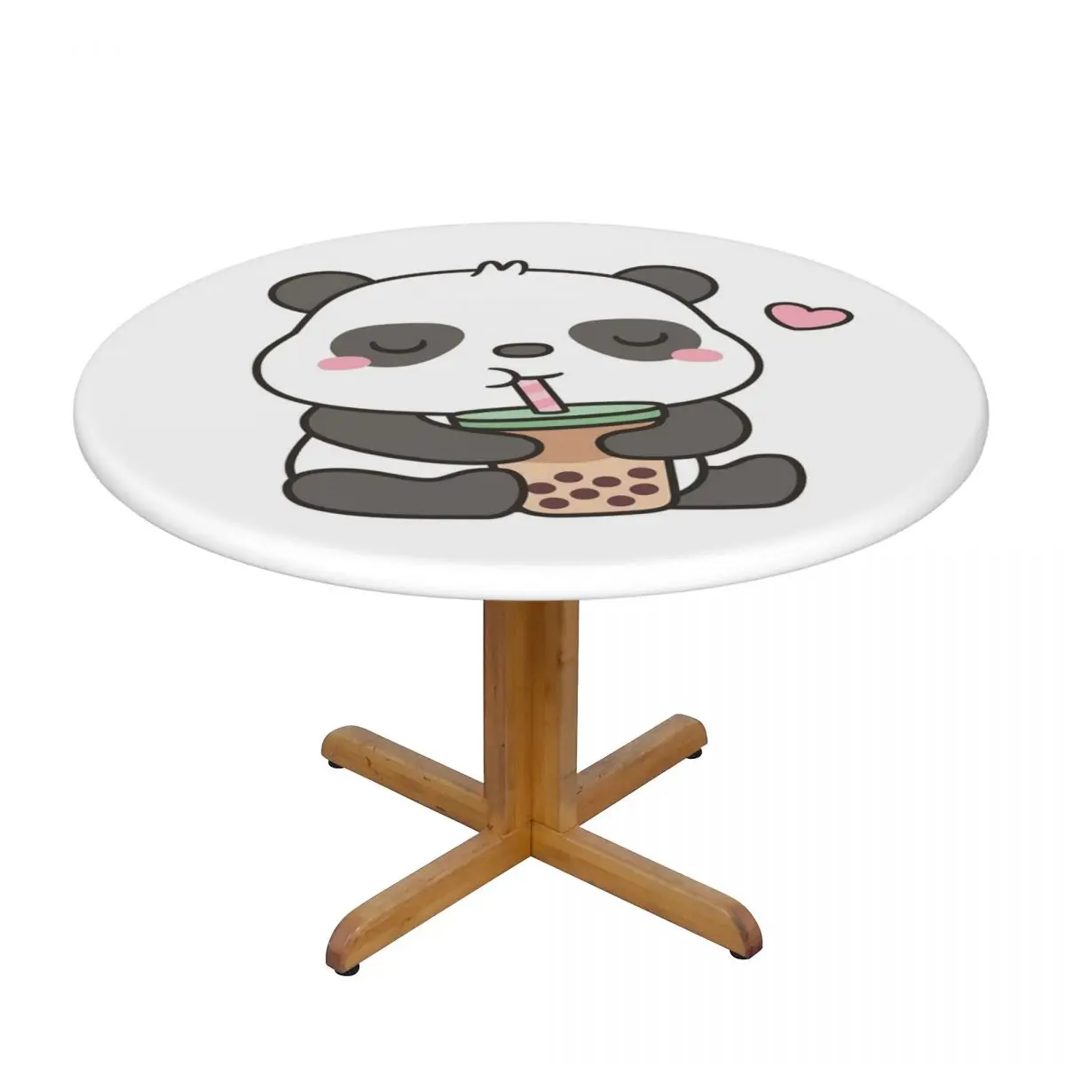 Cute Little Panda Enjoying Boba T Waterproof Round Tablecloth Oilproof Table Cloth for Kitchen Events Dining Table Cover