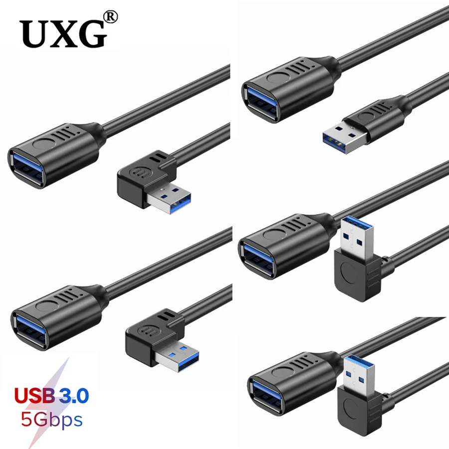 Przedłużacz USB 3.0 pod kątem 90 stopni 5 Gb/s Kabel USB 3.0 męski na żeński Przejściówka Kabel USB do ładowania danych