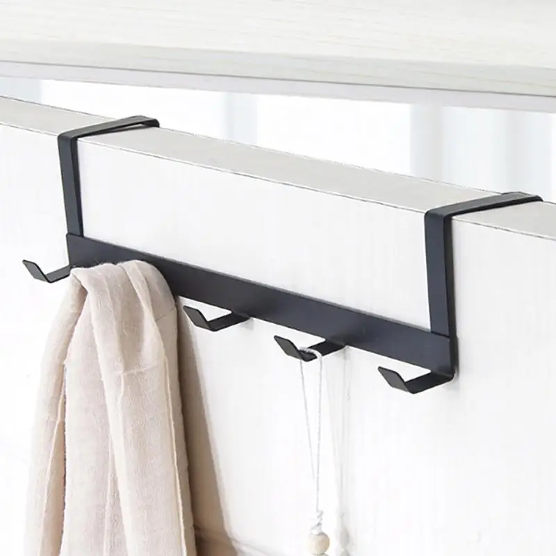 No Punching 5 Hooks Door Rear Hook Wrought Iron Clothes Bag Hanger Hat Sundries Storage Rack Hanger Home Bathroom Organizer