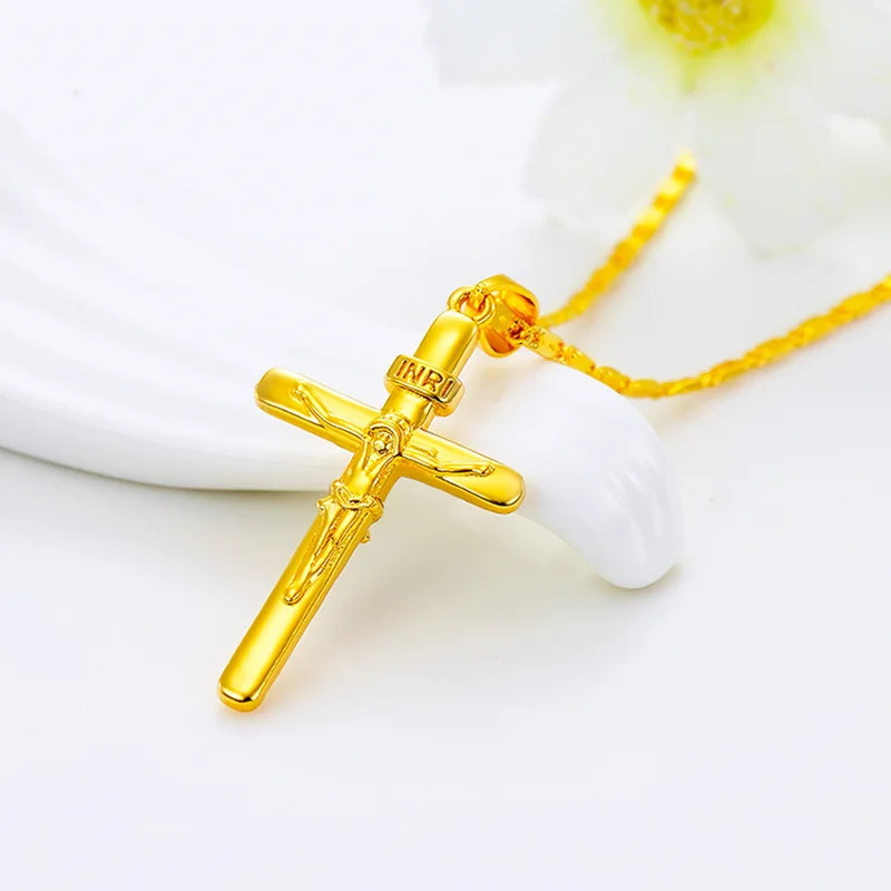 24K Gold Color Necklace Cross Pendant Necklace For Women/Men Couple Necklace Jewelry Gift