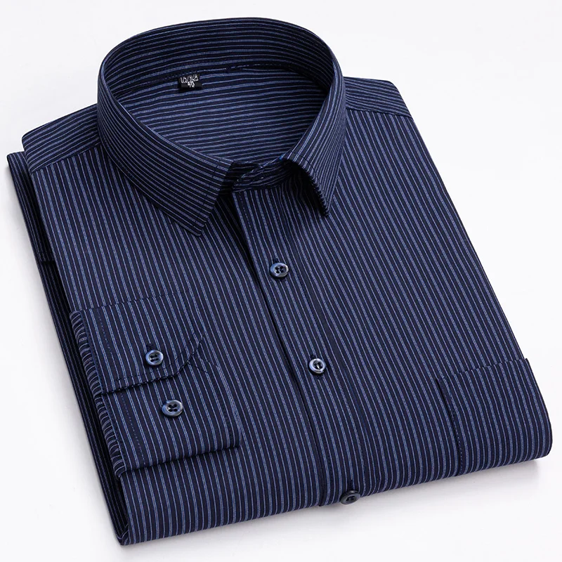 2024 High Quality Cotton Men's Dress Shirt Long Sleeve Soft And Comfortable Fit Men Clothing Casual Business  Stripes  White Top