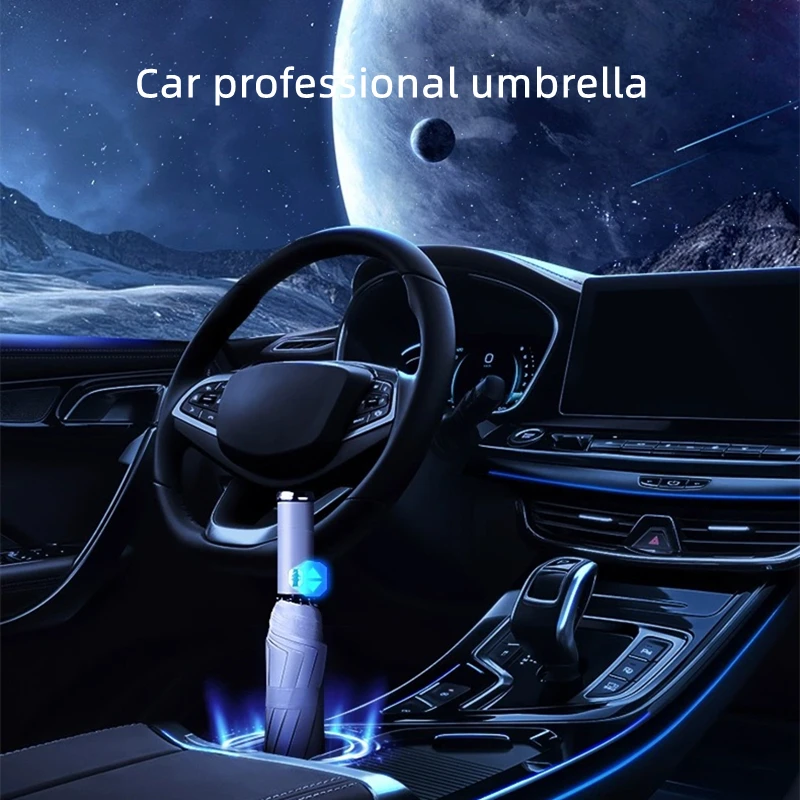 Car Reverse Folding Umbrella With LED Flashlight Reflective Stripe Umbrella For Ford C-Max Kuga Ranger Raptor KA ST Transit Edge