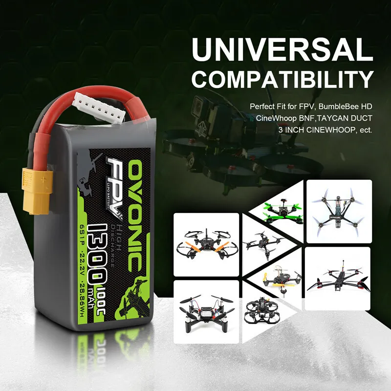 Batería Lipo OVONIC 1300mAh 6S XT60 para dron FPV de carreras - imagen 5