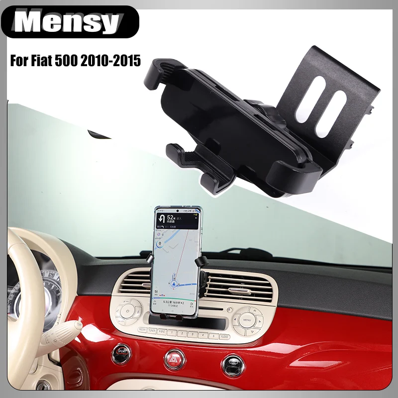 For Fiat 500 2010-2015 Aluminum alloy Black Car Air Outlet Mobile Phone Holder GPS Navigation bracket Car Accessories