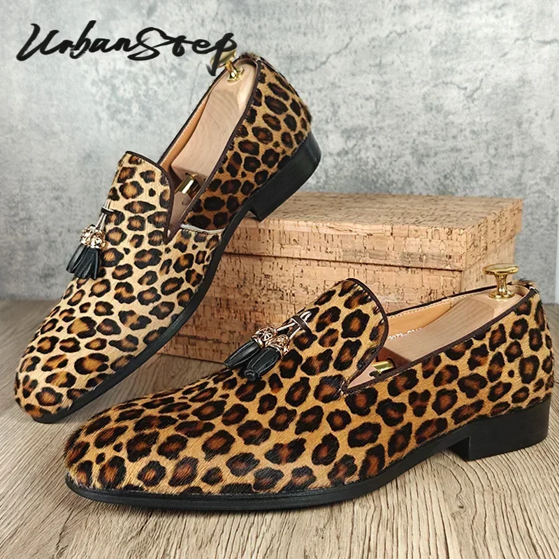 Luxury Men's Loafers Handmade Leopard Shoes Size 6-14 Casual Mens Dress Shoe Wedding Party Banquet Leather Shoes For Men