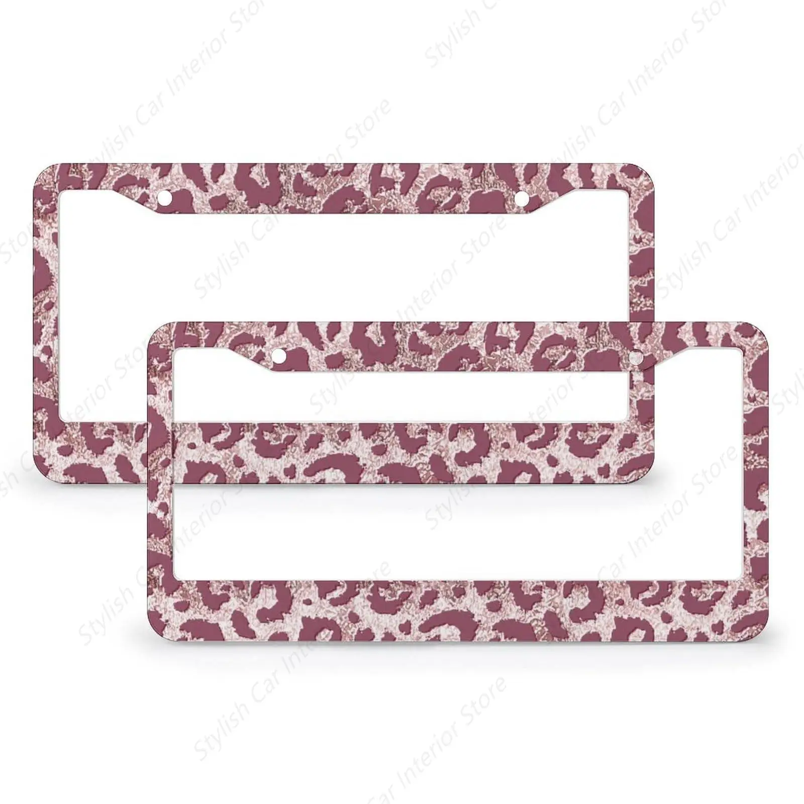

2pcs License Plate Frame for Women and Men Auto Accessories, Pink Rose Gold Glitter Pattern Cheetah Leopard Print License Plate