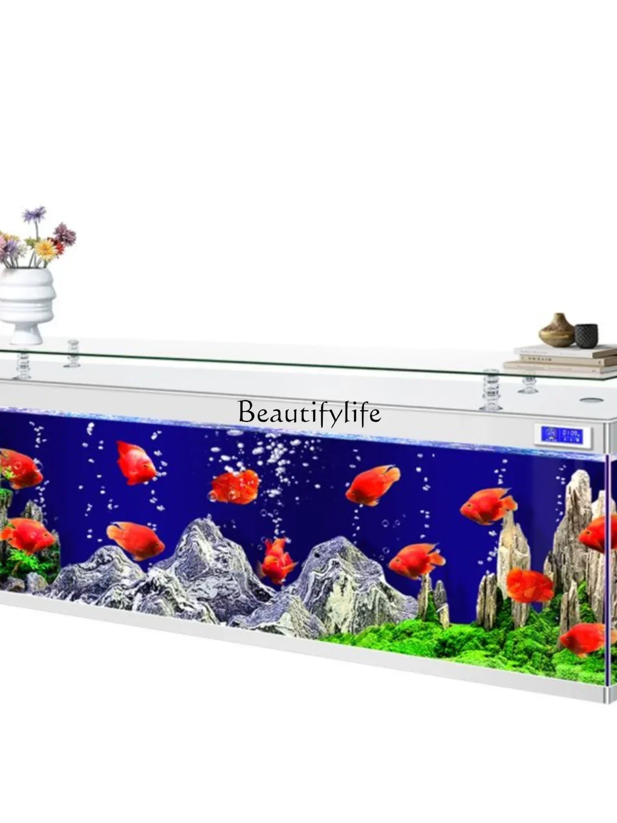 

Floor-to-ceiling ultra-white glass TV cabinet fish tank integrated large, medium and small ecological aquarium