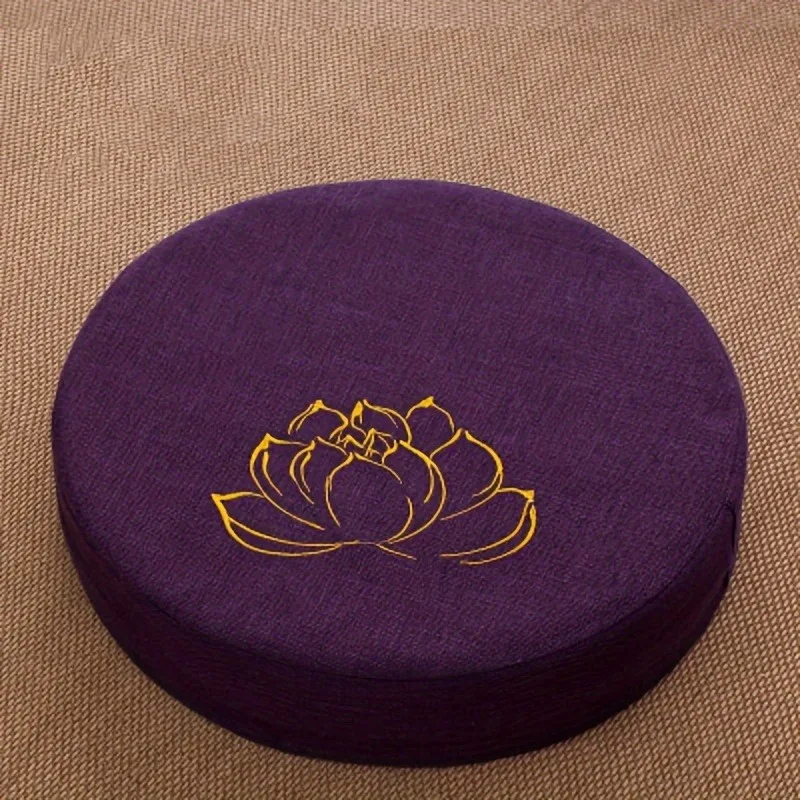 Handmade Embroidered Round Meditation Cushion Linen Yoga Seat with Foam Cotton Filling Non Slip Prayer Pillow