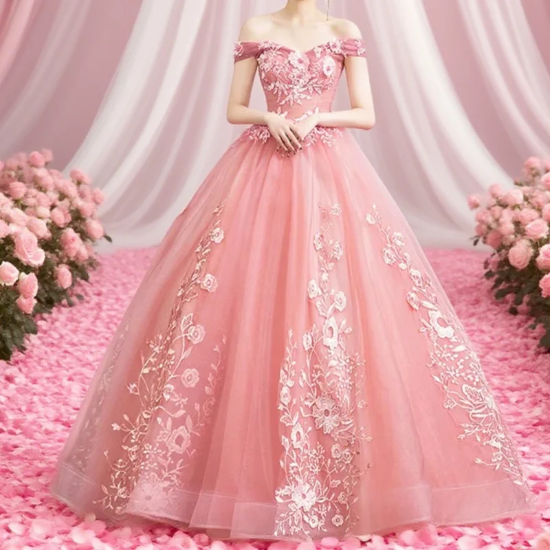 Dresses Ball Gown Puffy Long Lace Appliques Prom Dress Student Show Graduation Host Party Dress Customized