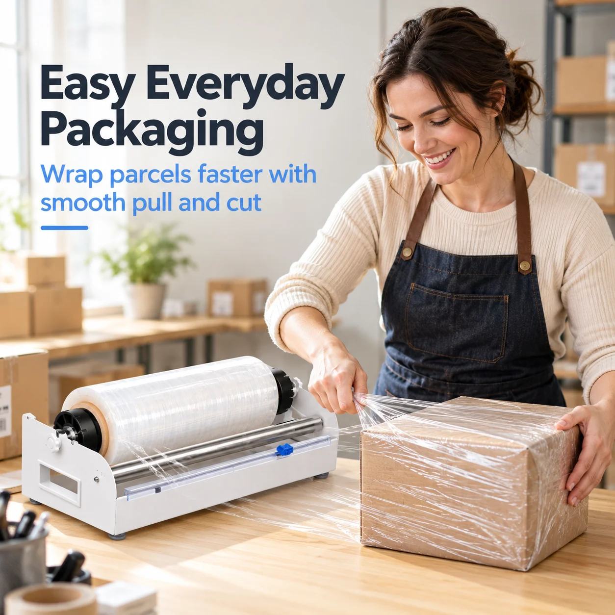 AOLIVIYAa Stretch Film Dispenser With Cutter Adjustable Plastic Wrap Roll Holder Manual Desktop Wall Mount Packaging Machine