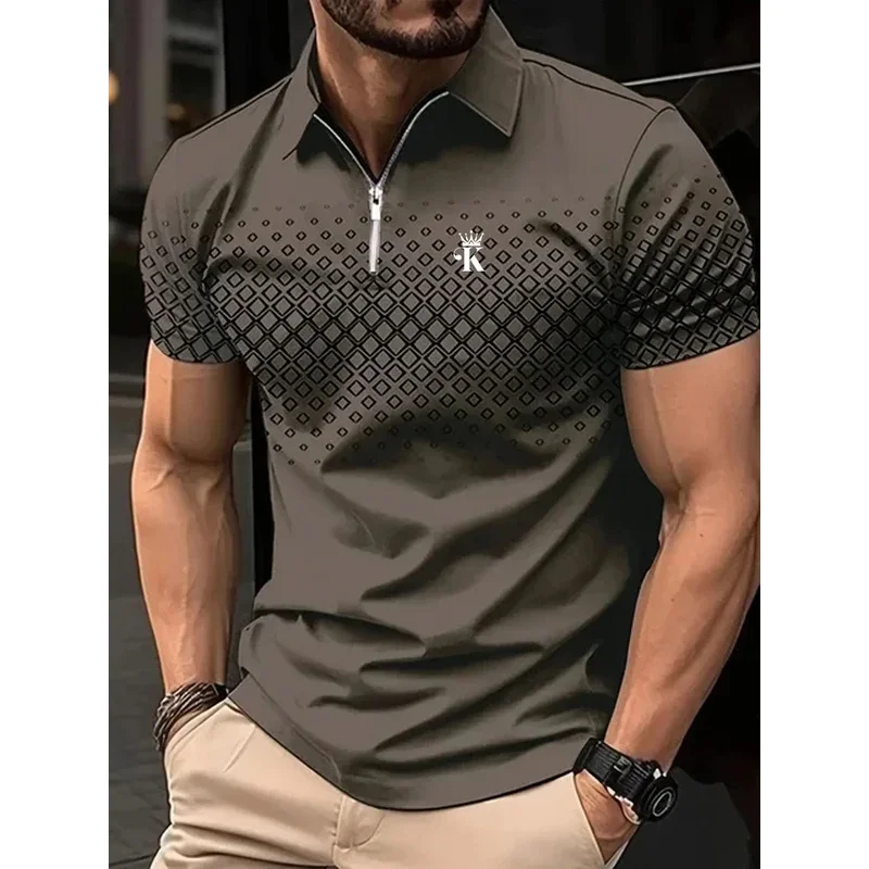 

Business men's golf shirts, short-sleeved shirts, outdoor casual daily streetwear, summer 3d printed polyester microelastic