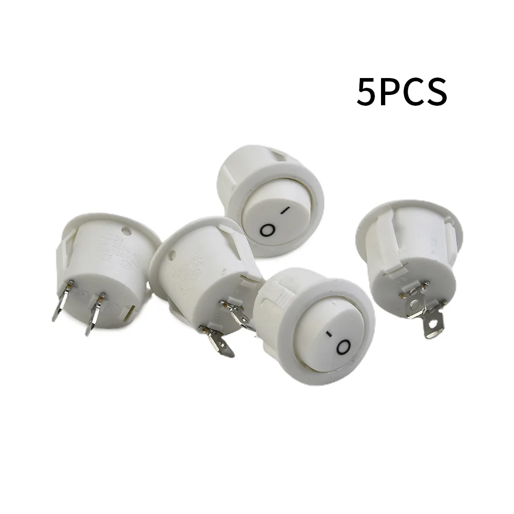 5 Pack Camper Van/Motorhome/Caravan/Boat ON OFF Rocker Switch Mini Round White 2 Pin Terminal SPST Snap In Type 20mm 12V