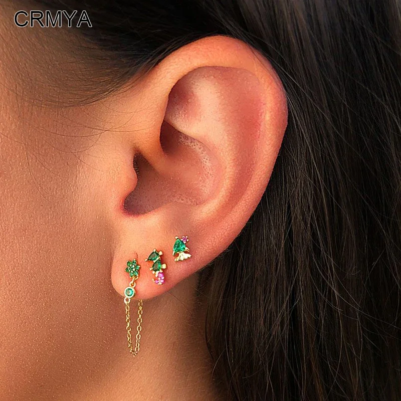 CRMYA Gold color Stud Earrings For Women Color CZ Zircon Cute Fish Hippocampus Piercing Earrings 2022 Jewelry Wholesale