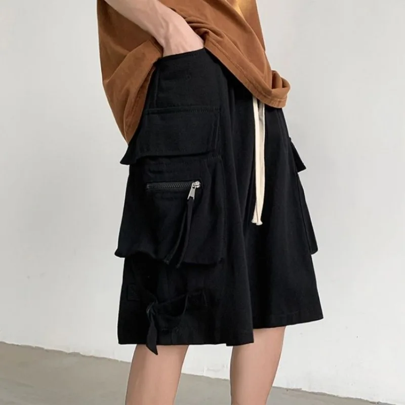 Lockere Herren-Bermuda-Cargoshorts mit Kordelzug, kurze Hosen für Herren, elastische Taille, rote Kleidung, lässig, Distressed, schön, Y2k