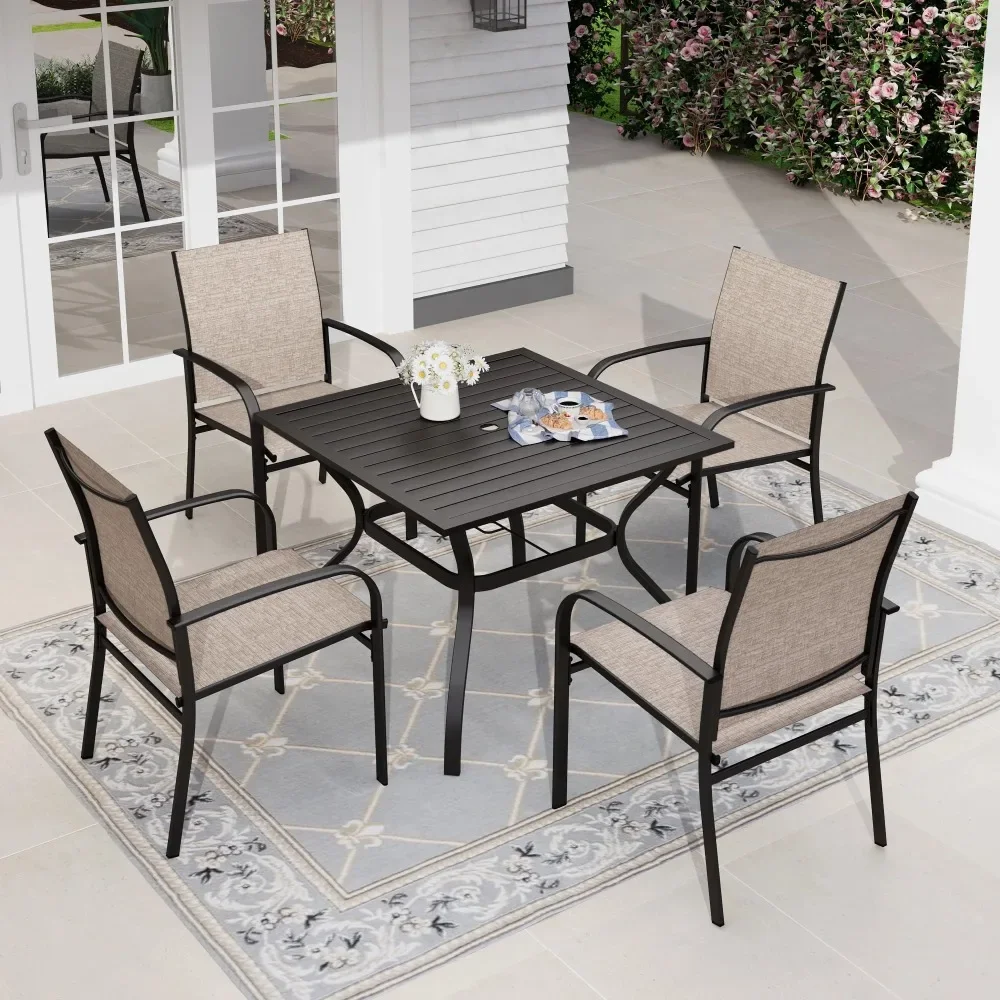 

5-Piece Patio Dining Set Outdoor Metal Square Table Set with 4 Chairs，rust-resistant, Weather-resistant，outdoor Furniture